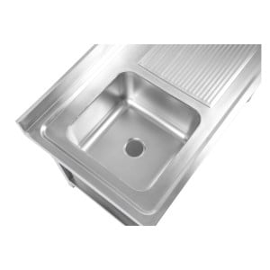 Plonge Inox 1 Bac 1200x600 mm, Égouttoir Droite, Dosseret