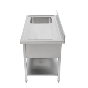 Plonge Inox 1 Bac 1200x600 mm, Égouttoir Droite, Dosseret
