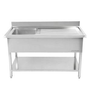 Plonge Inox 1 Bac 1200x600 mm, Égouttoir Droite, Dosseret