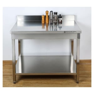 Τραπέζι Inox 1000x600 mm με Πλάτη και Κάτω Ράφι