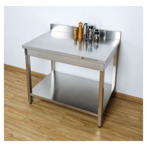 Τραπέζι Inox 1000x600 mm με Πλάτη και Κάτω Ράφι