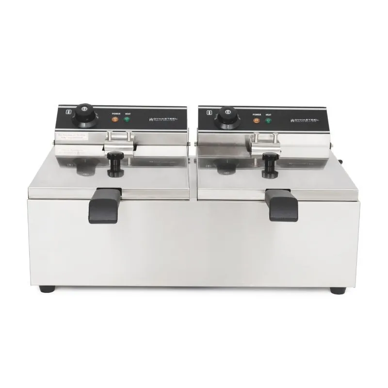 Friteuse Professionnelle Double 2 x 10 L 6000 W, Thermostat 50-200 °C, Minuteur, Cuves Inox, Snacking CHR