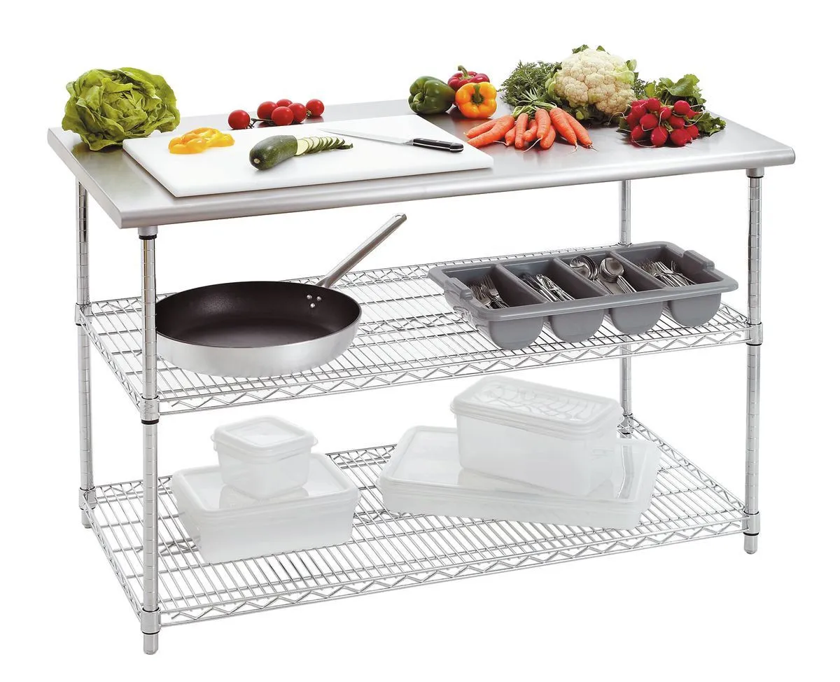 Τραπέζι Inox με 2 Χαμηλά Ράφια - Μ 1300 x Π 690 mm