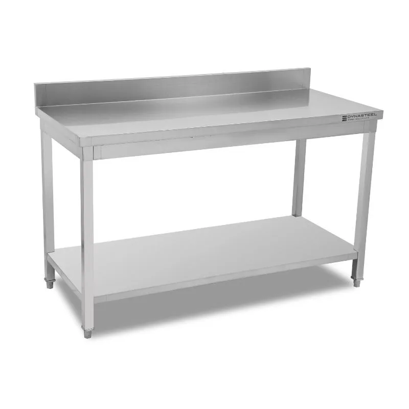 Επαγγελματικός Πίνακας Inox 1400 x 600 mm με Πλάτη και Κάτω Ράφι, Ύψος 950 mm, AISI 201