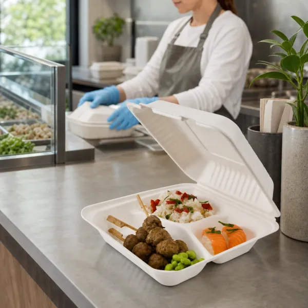 Lunch Box Bagasse Με 3 Διαμερίσματα - Σετ 50 Τεμαχίων